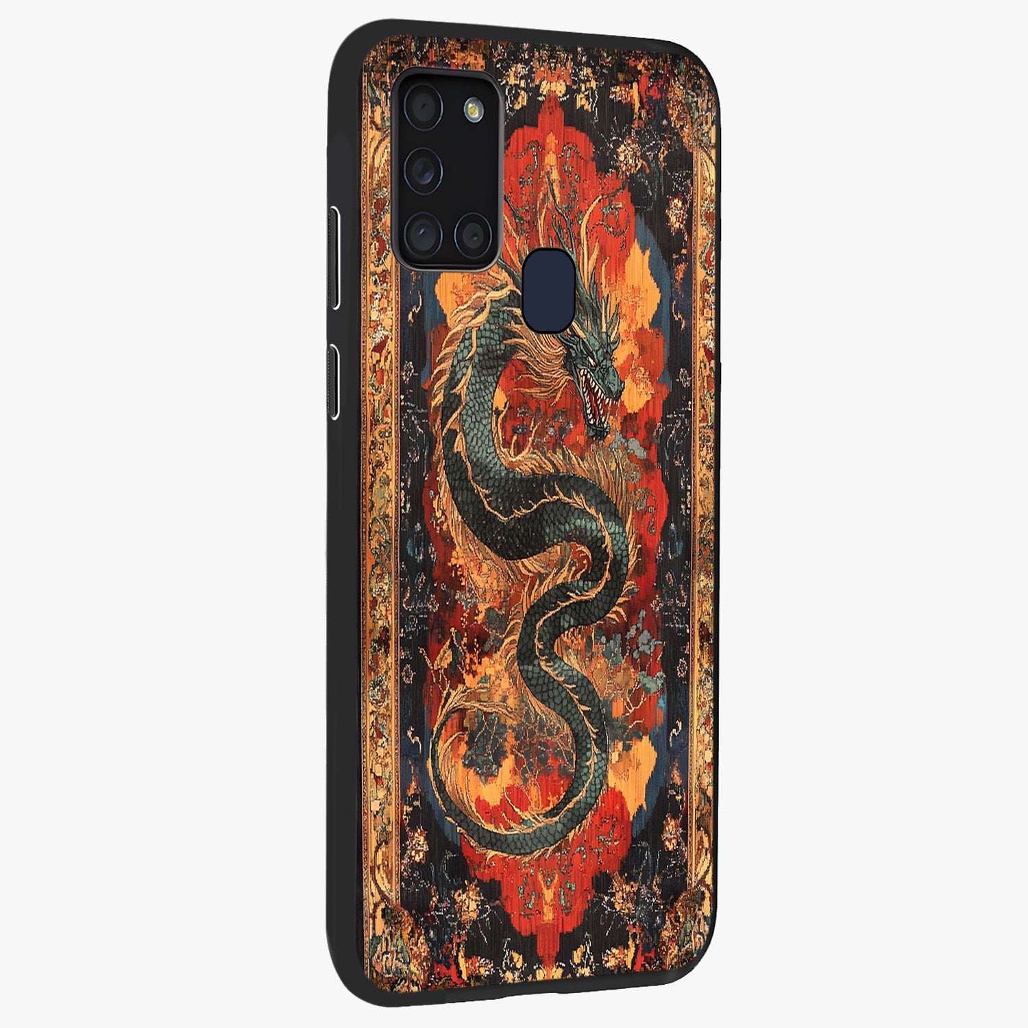 Inferno Dragon Soul Glass Case upright view showcasing intense dragon artwork with fantasy fire theme.