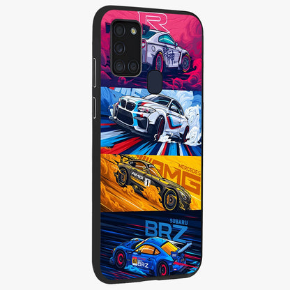 JDM Sports Car Glass Case upright view showcasing dynamic sports car artwork with bold racing theme.