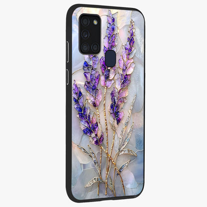 Lavender Dream Glow Glass Case upright view showcasing radiant lavender glow artwork with calming dreamy theme.
