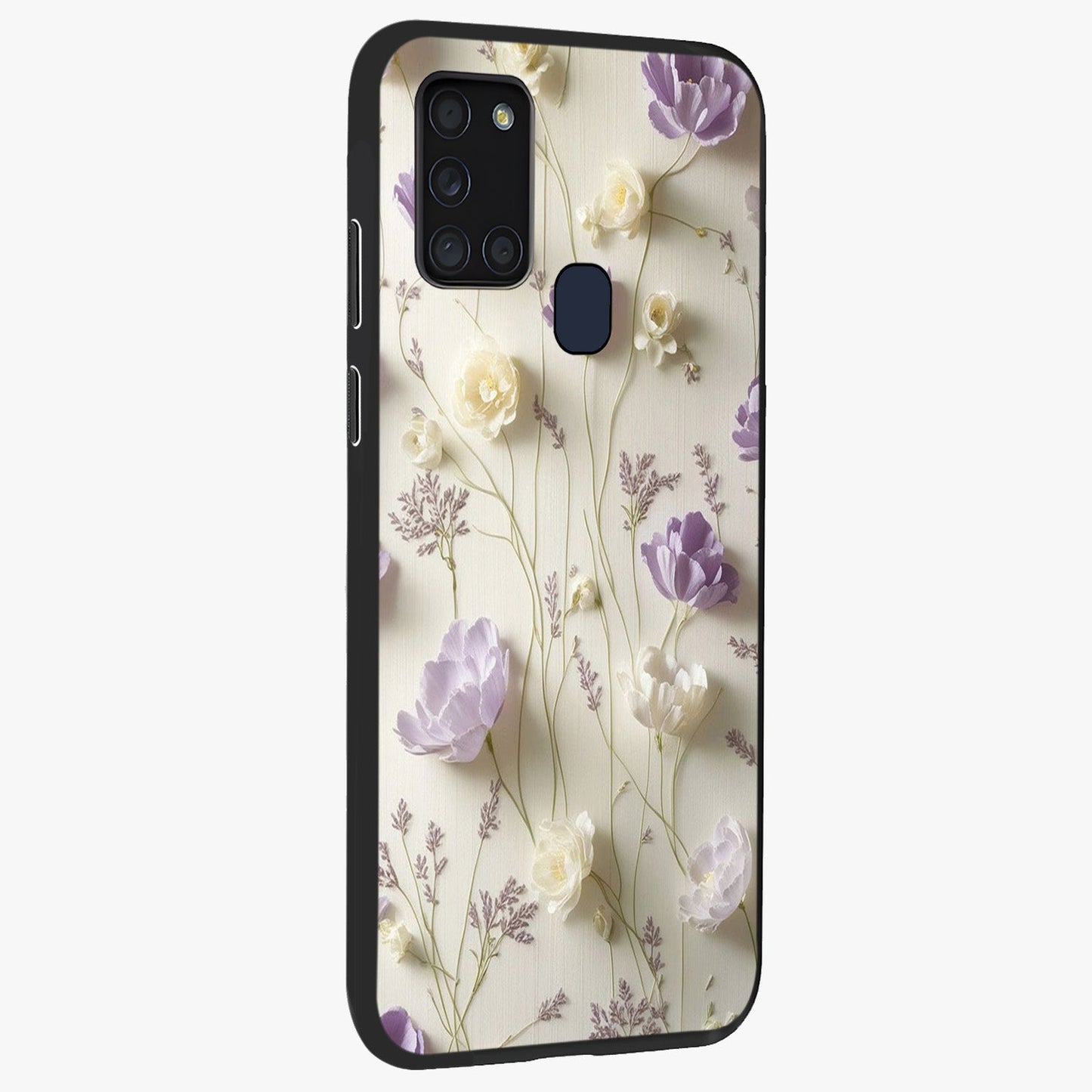 Lilac Breeze Harmony Glass Case upright view showcasing delicate lilac artwork with peaceful floral theme.