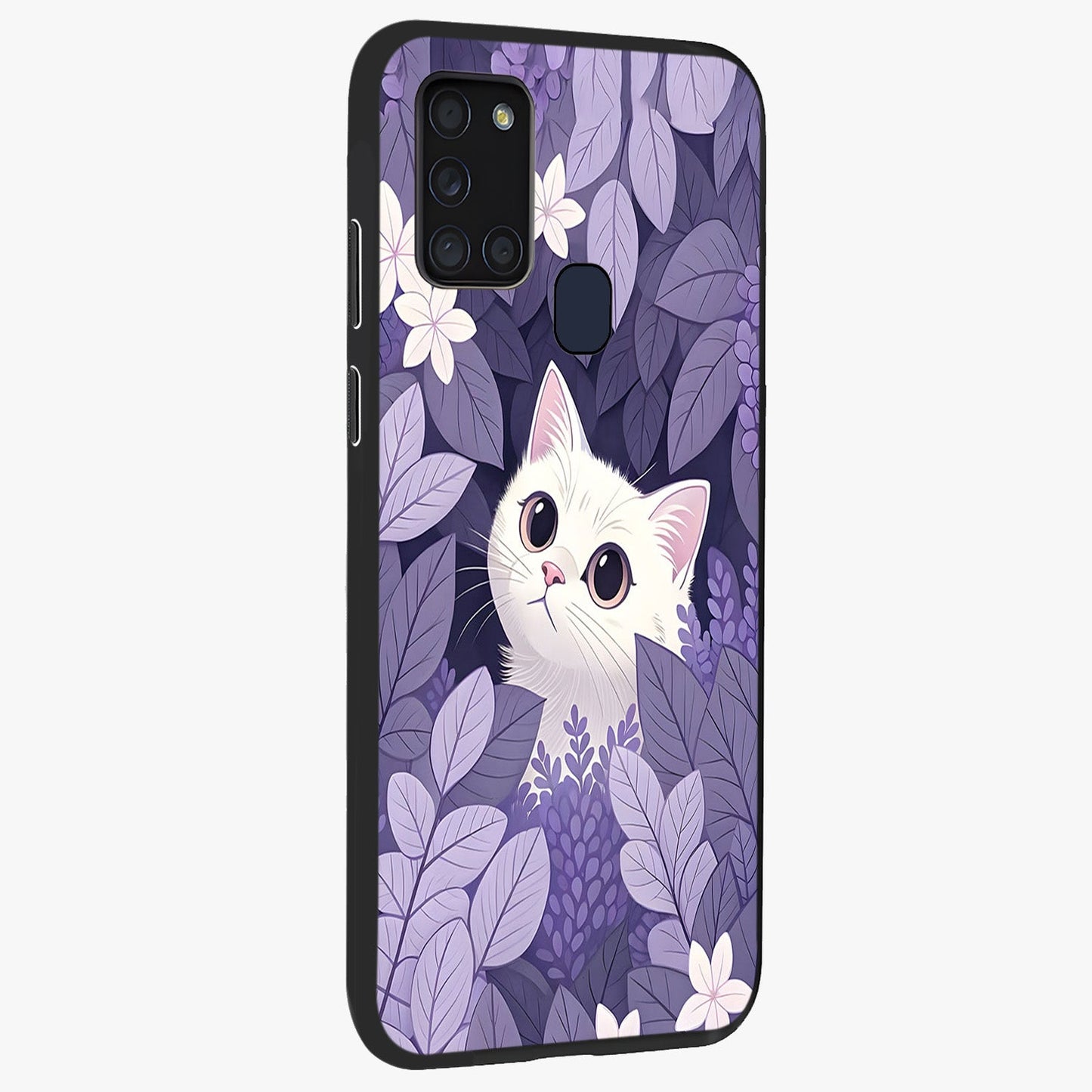 Lilac Hide Peek Cat Glass Case upright view showcasing charming cat artwork with adorable peek theme.