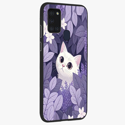 Lilac Hide Peek Cat Glass Case upright view showcasing charming cat artwork with adorable peek theme.