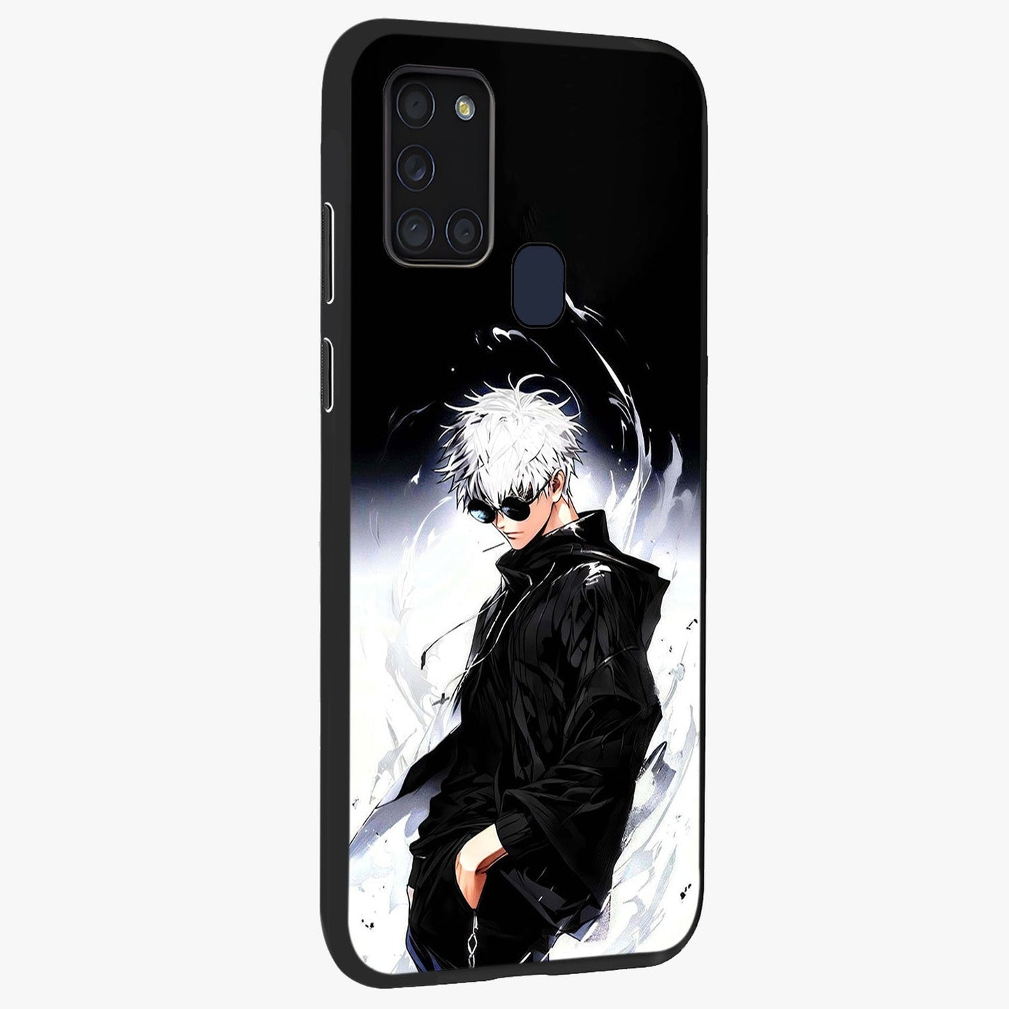 Limitless Shadow King Glass Case upright view showcasing bold shadow warrior artwork with epic fantasy theme.