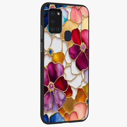 Marble Flower Pattern Glass Case upright view showcasing decorative marble flower artwork with refined style.