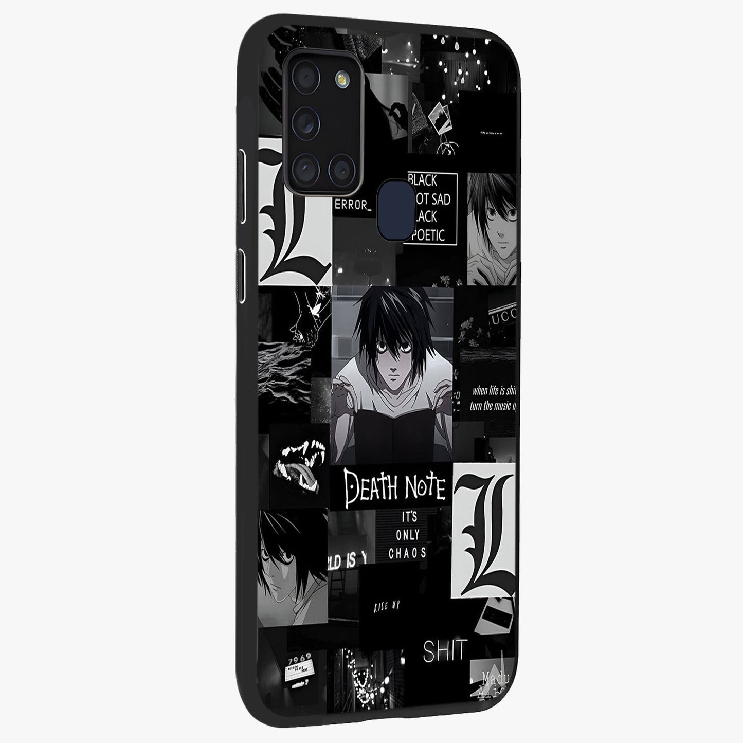 Midnight Chaos Mind Glass Case upright view showcasing expressive abstract artwork with bold dark theme.