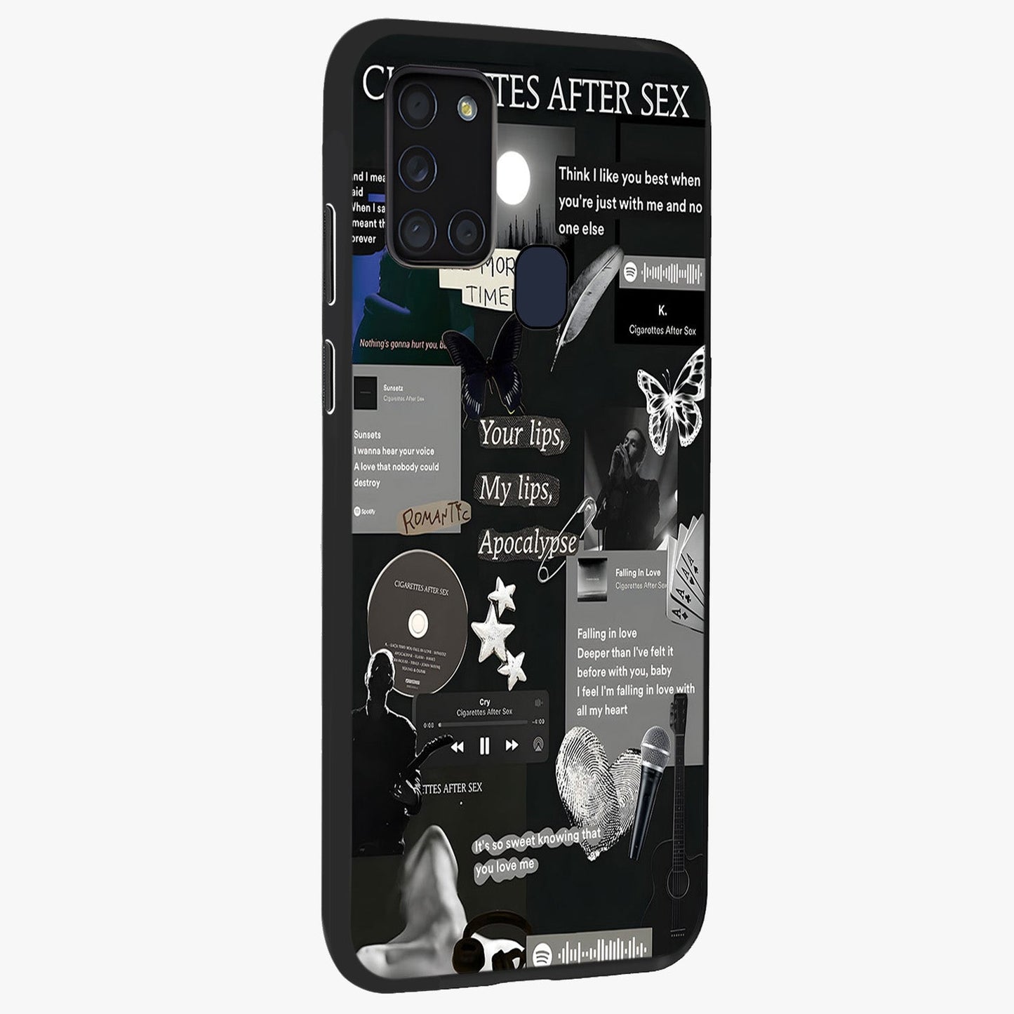 Midnight Love Echo Glass Case upright view showcasing expressive romantic artwork with dreamy midnight theme.