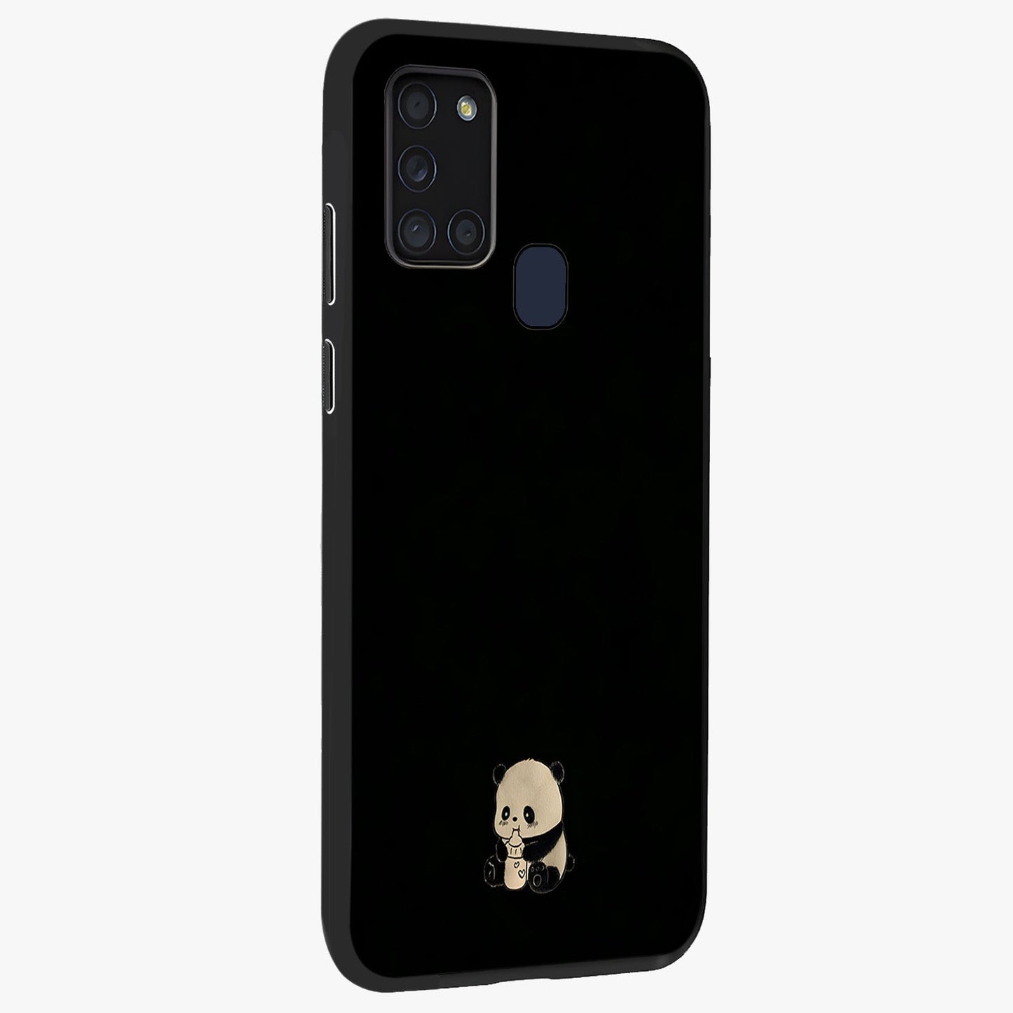 Midnight Panda Love Glass Case upright view showcasing charming panda artwork with playful romantic theme.