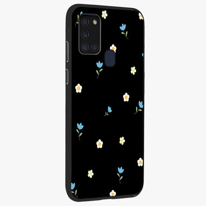 Minimal Petal Whispers Glass Case upright view showcasing elegant floral artwork with modern minimalist style.