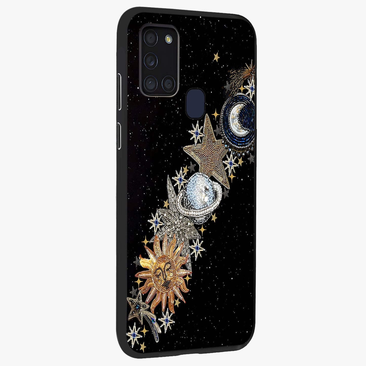 Pearls Universe Object Glass Case upright view showcasing decorative pearl themed artwork with cosmic elegance.