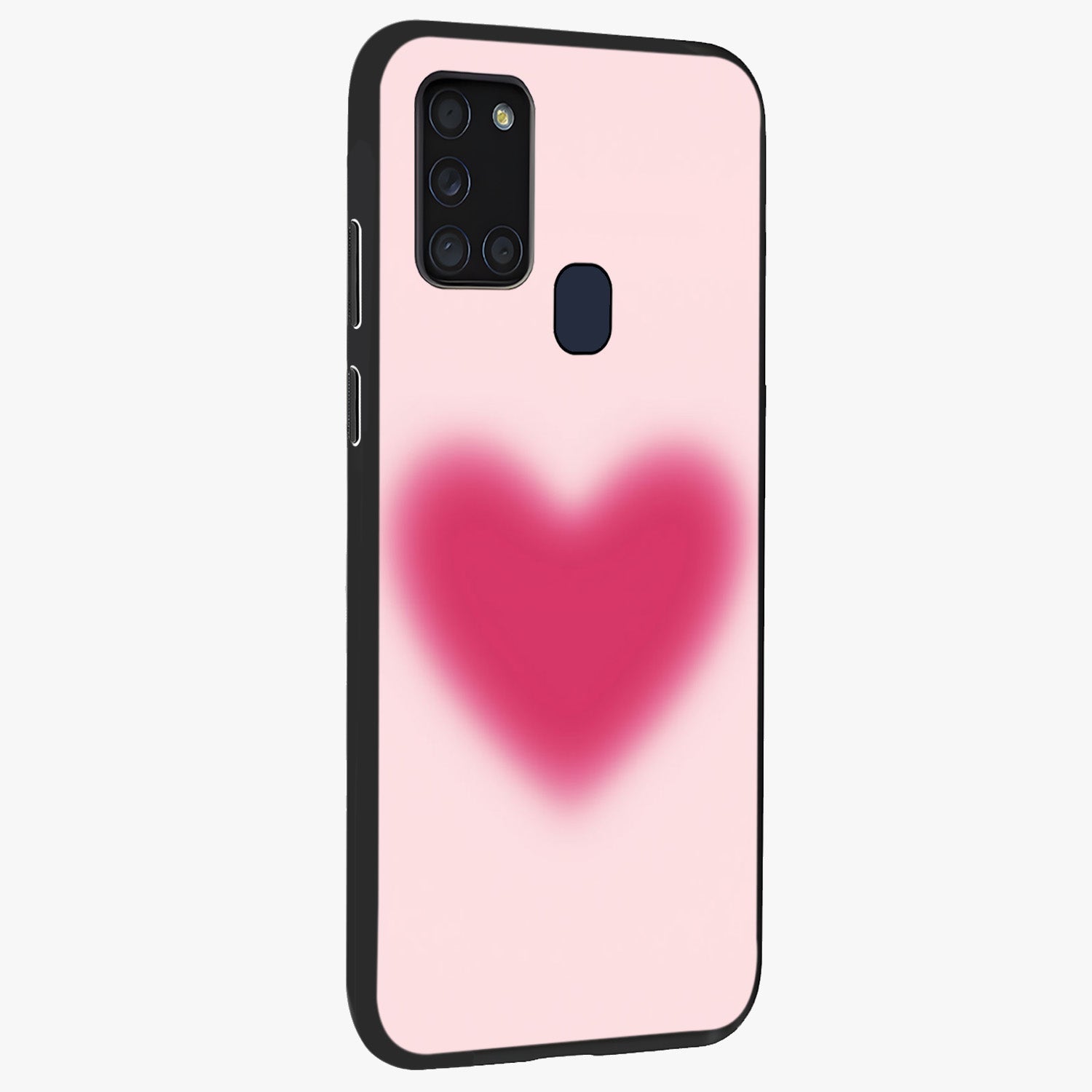 Pink Aura Heart Glass Case upright view showcasing romantic heart artwork with soft pastel theme.