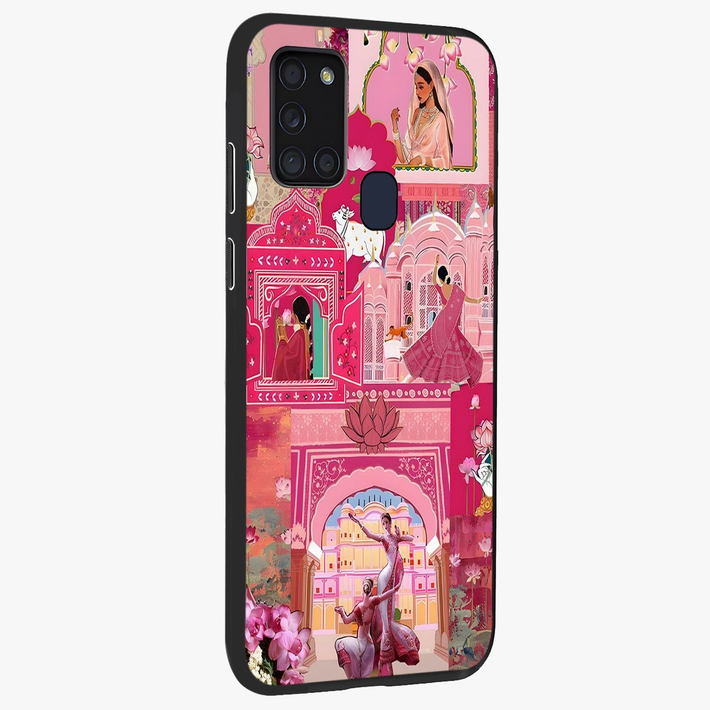 Pink Palace Muse Glass Case upright view showcasing artistic palace artwork with graceful royal theme.