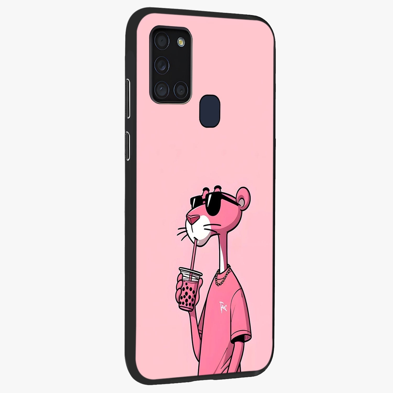 Pink Panther Glass Case upright view showcasing fun animated artwork with stylish retro cartoon theme.