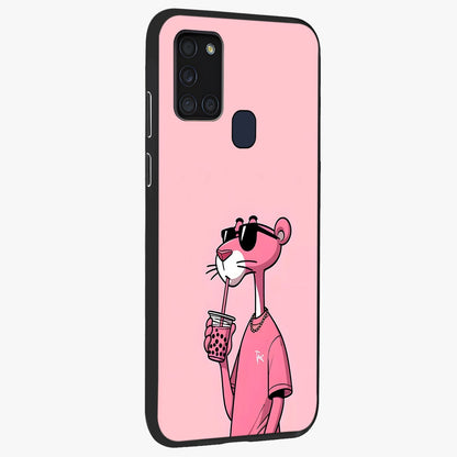 Pink Panther Glass Case upright view showcasing fun animated artwork with stylish retro cartoon theme.