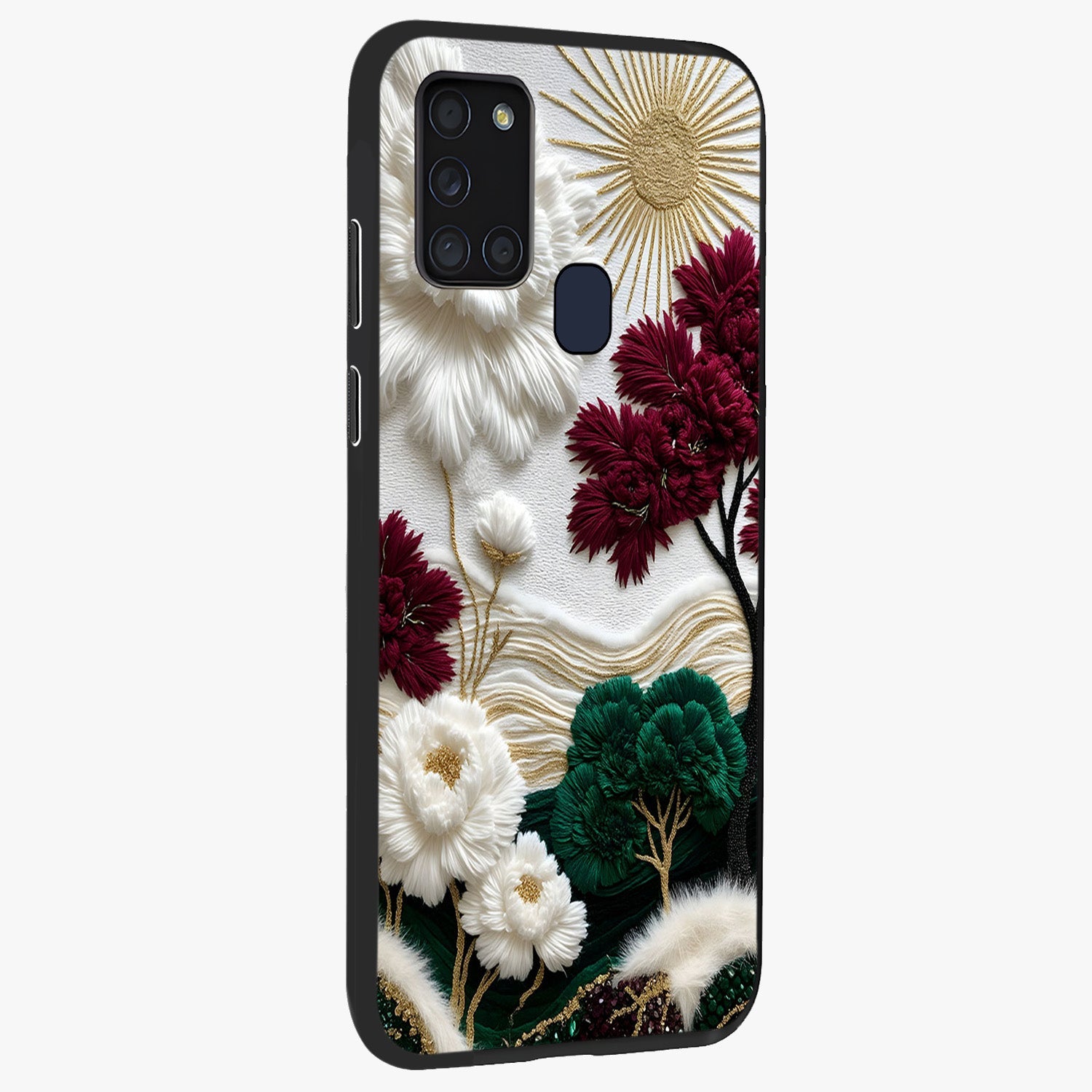 Radiant Bloom Elegance Glass Case upright view showcasing decorative flower artwork with refined botanical theme.