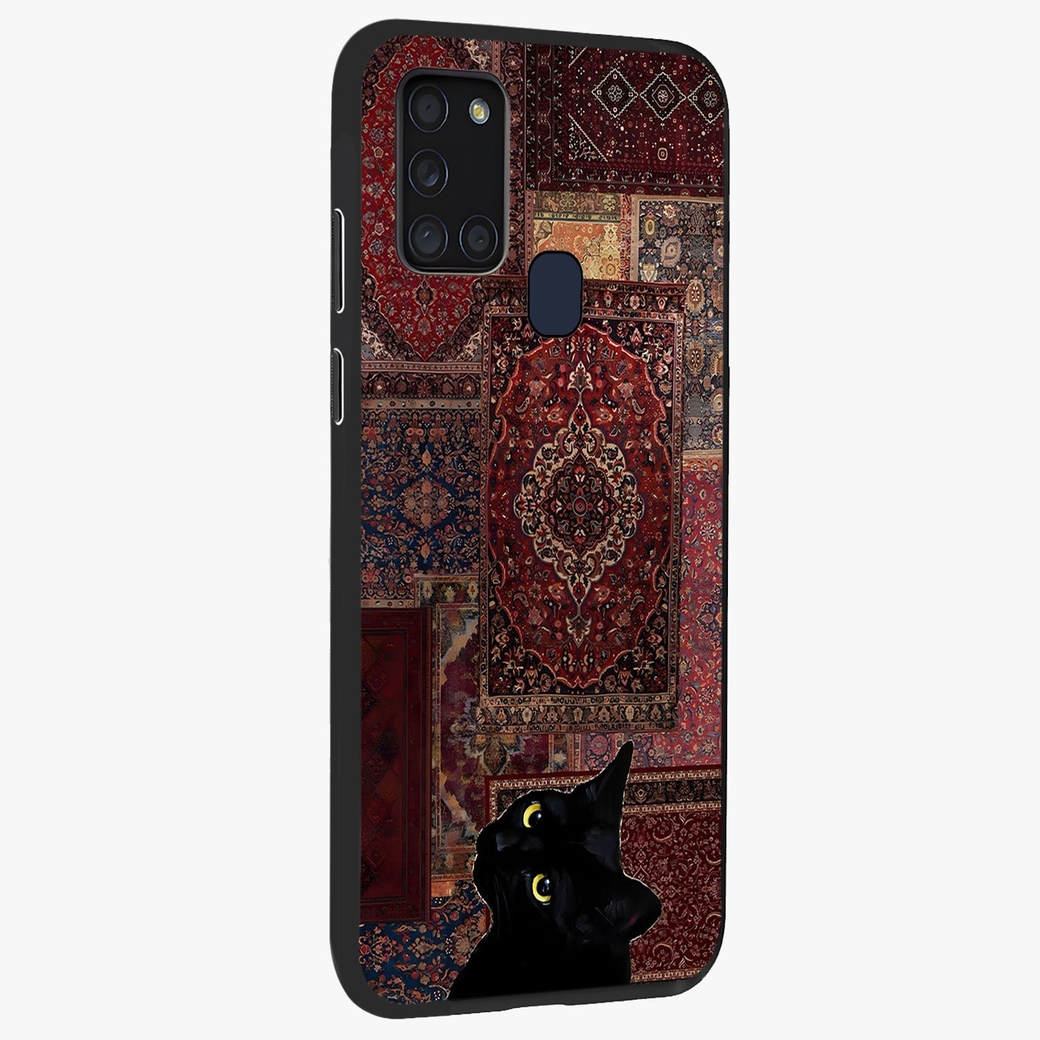 Regal Magic Cat Apple Glass Case upright view showcasing charming cat artwork with playful magical theme.