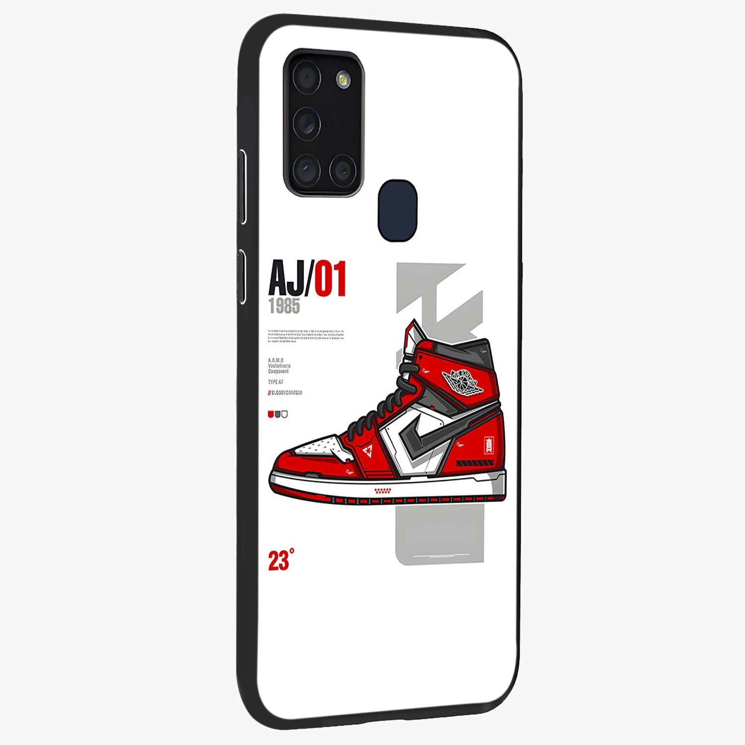 Retro Sneaker Blueprint Glass Case upright view showcasing stylish sneaker illustration with vintage streetwear theme.