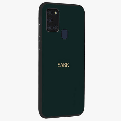 Sabr Minimal Patience Glass Case upright view showcasing calm minimalist artwork with motivational patience theme.