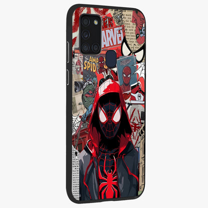Spider Collage Street Glass Case upright view showcasing bold superhero artwork with urban street theme.
