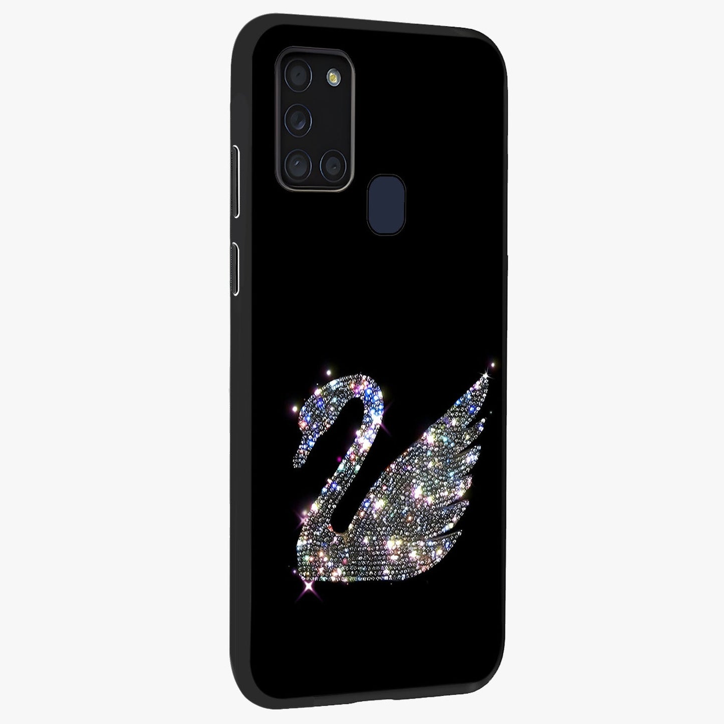 Starlit Swan Grace Glass Case upright view showcasing beautiful swan artwork with peaceful night themed design.