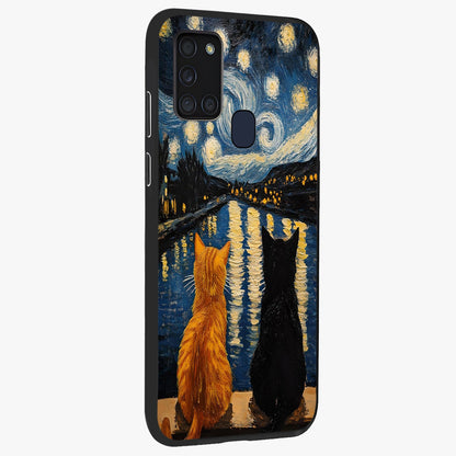 Starry River Cats Glass Case upright view showcasing adorable cat artwork with magical river and stars theme.