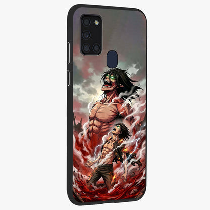 Titan Awakening Fury Glass Case upright view showcasing intense titan artwork with epic fantasy theme.