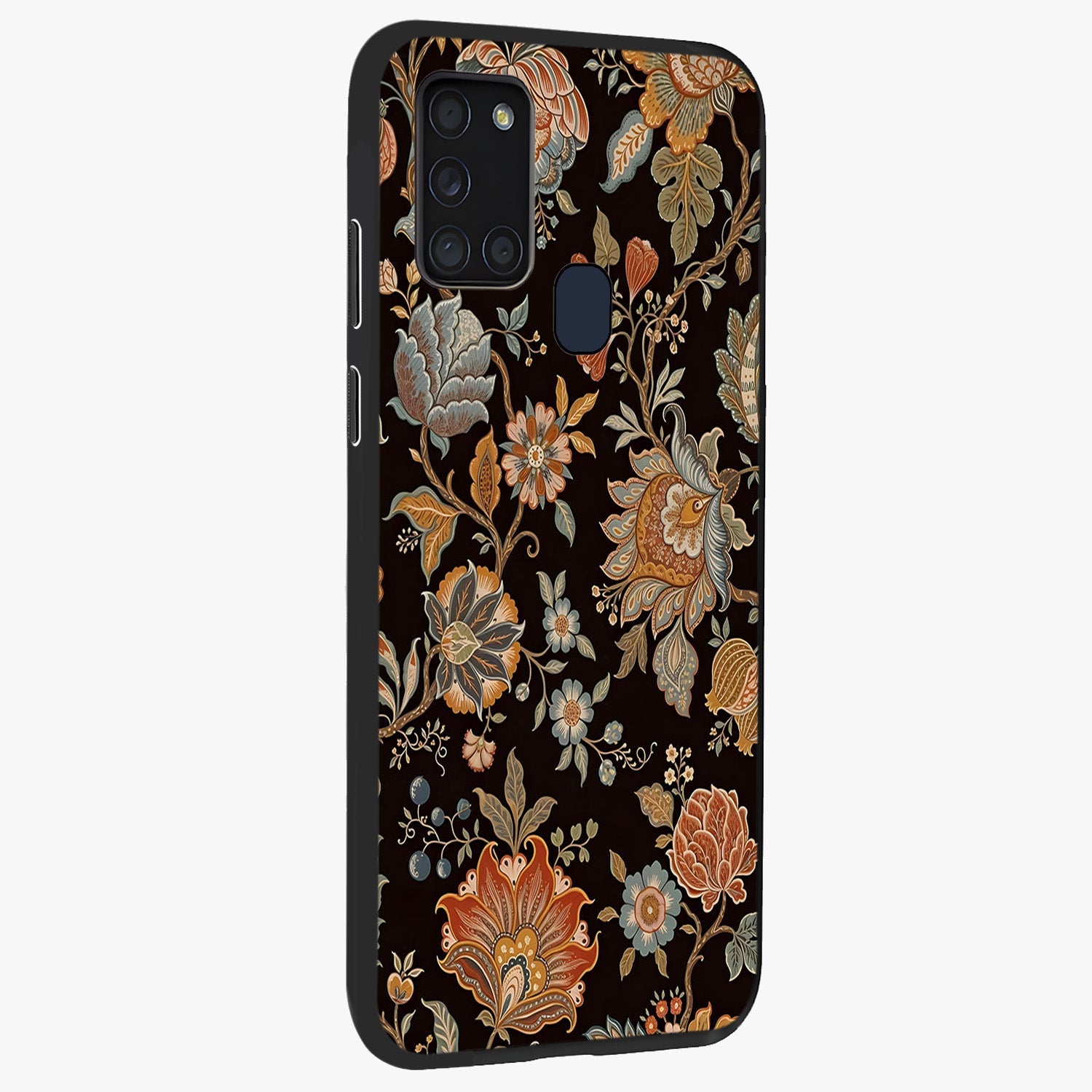Vintage Floral Dream Glass Case upright view showcasing delicate floral artwork with timeless vintage theme.