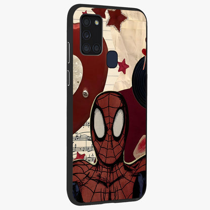 Web Warrior Vibes Glass Case upright view showcasing energetic superhero artwork with bold action theme.