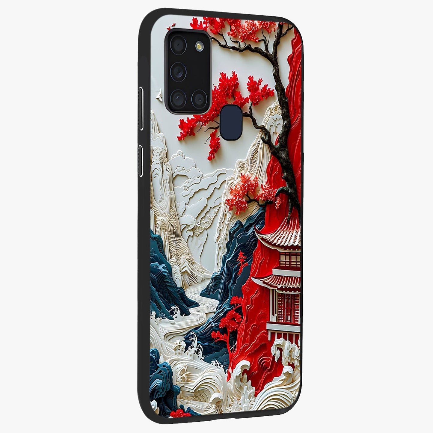 Whispers Of Sakura Waves Glass Case upright view showcasing delicate cherry blossom artwork with elegant nature theme.