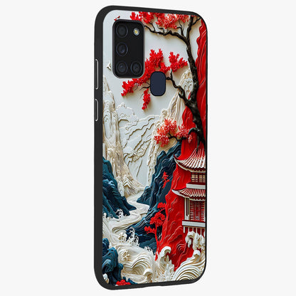 Whispers Of Sakura Waves Glass Case upright view showcasing delicate cherry blossom artwork with elegant nature theme.