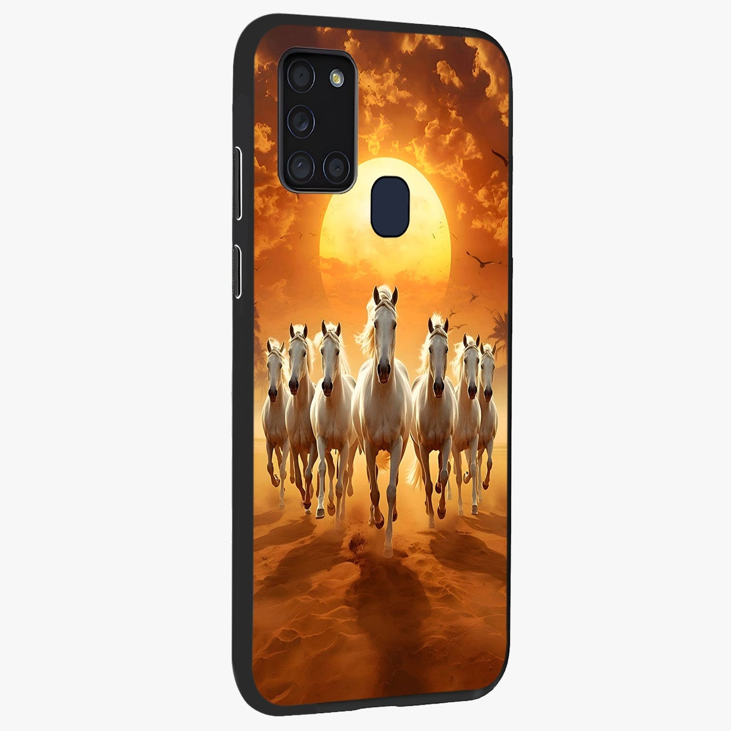Wild Sunset Majesty Glass Case upright view showcasing dramatic sunset artwork with bold nature theme.