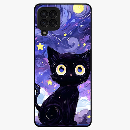 Abstract Cat Art Glass Case showing flat back view with artistic cat illustration and glossy glass finish.