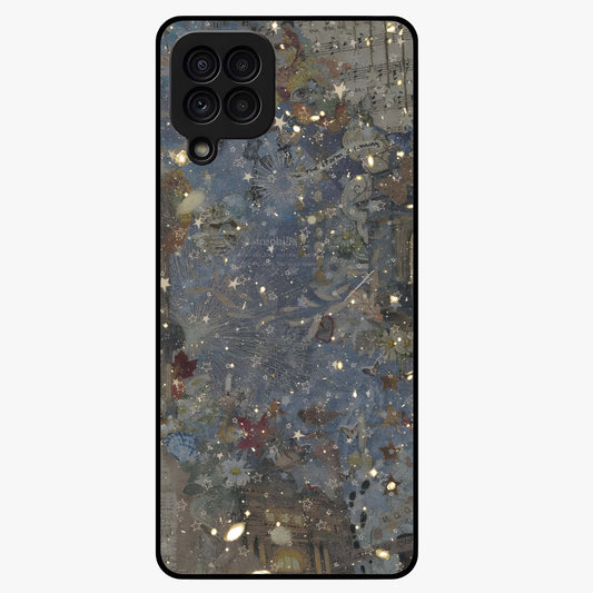 Aesthetic Astrolophia Glass Case showing flat back view with dreamy aesthetic design and glossy glass finish.