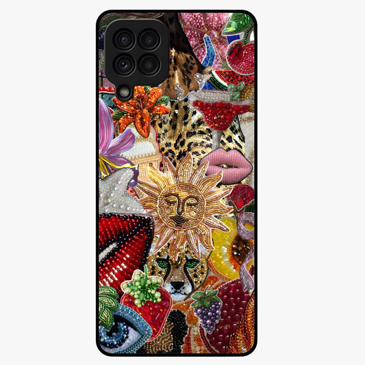 Beaded Fashion Jungle Glass Case showing flat back view with vibrant jungle inspired bead artwork and glossy glass finish.