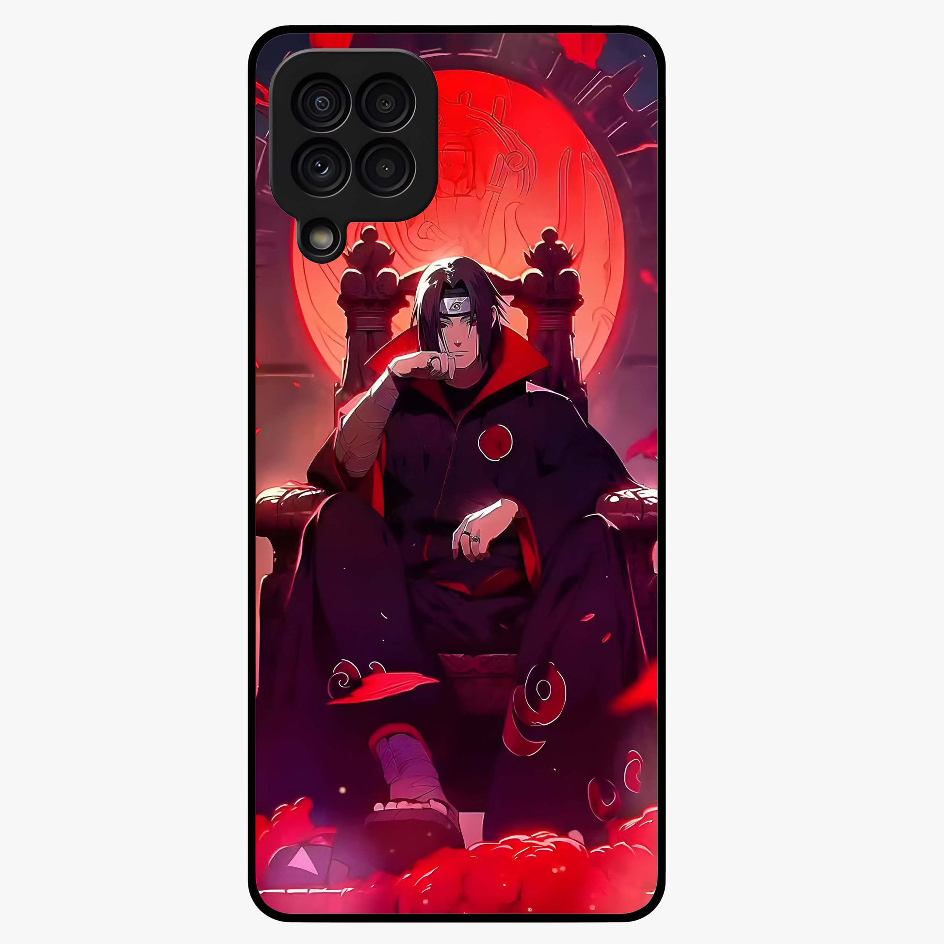 Blood Moon Sovereign Glass Case showing flat back view with mystical blood moon artwork and glossy glass finish.