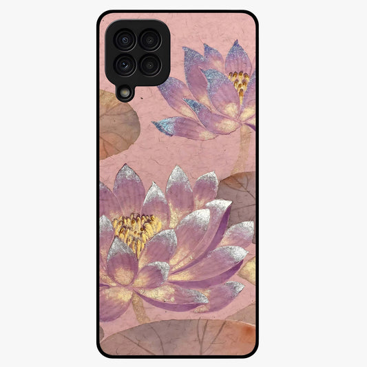 Blossom Mist Lotus Glass Case showing flat back view with serene lotus blossom artwork and glossy glass finish.