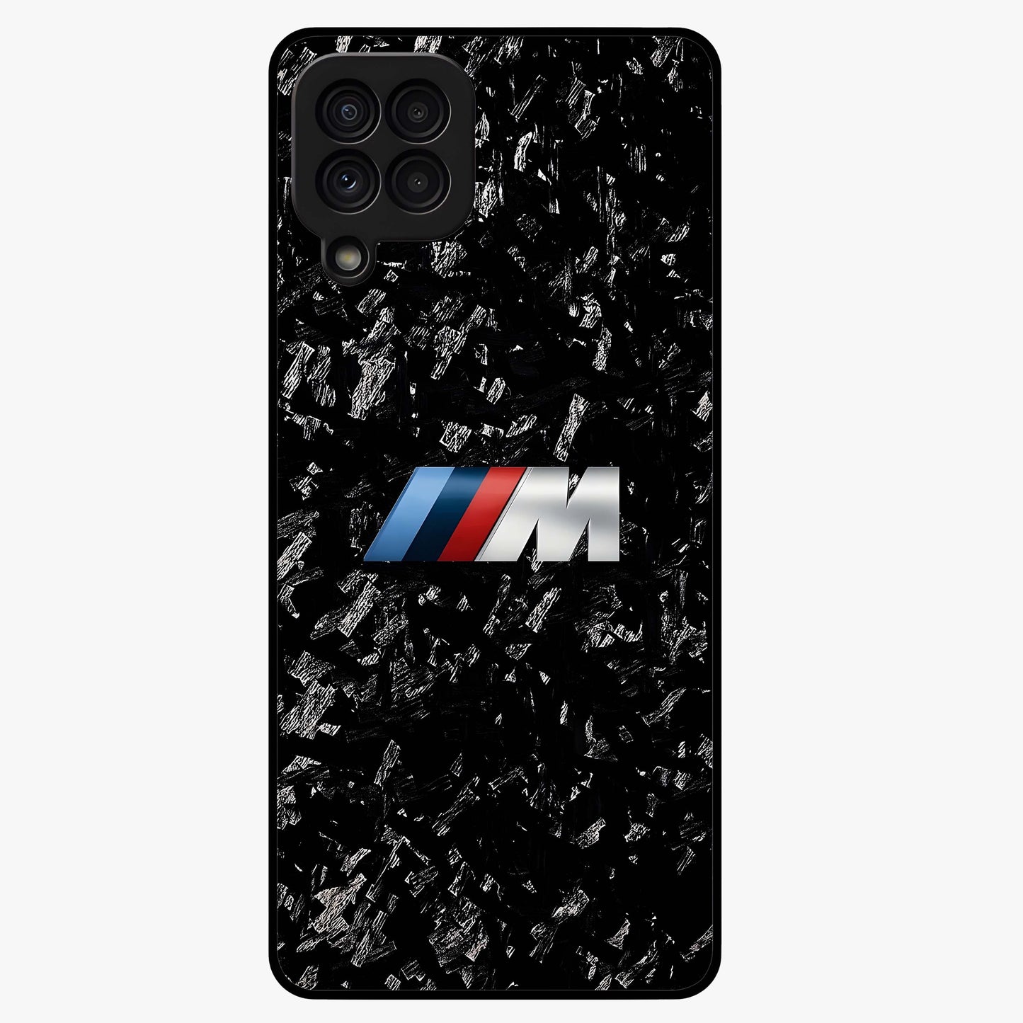 Carbon Speed Mark Glass Case showing flat back view with sporty carbon pattern artwork and glossy glass finish.