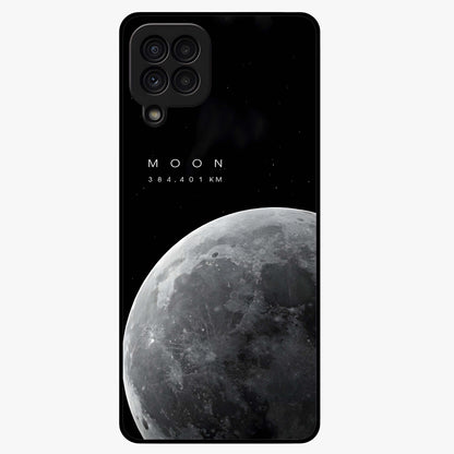 Cosmic Moon Glow Glass Case showing flat back view with glowing moon artwork and glossy glass finish.