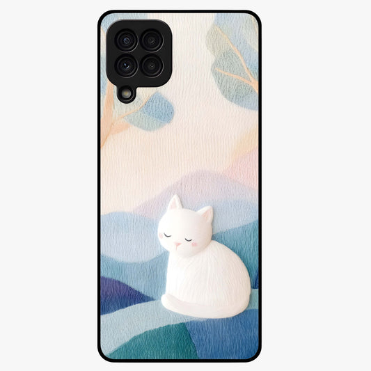 Cotton Dream Cat Glass Case showing flat back view with soft dreamy cat artwork and glossy glass finish.