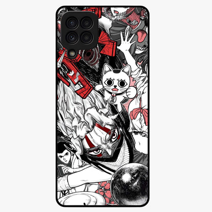 Crimson Chaos Panel Glass Case showing flat back view with bold crimson abstract artwork and glossy glass finish.