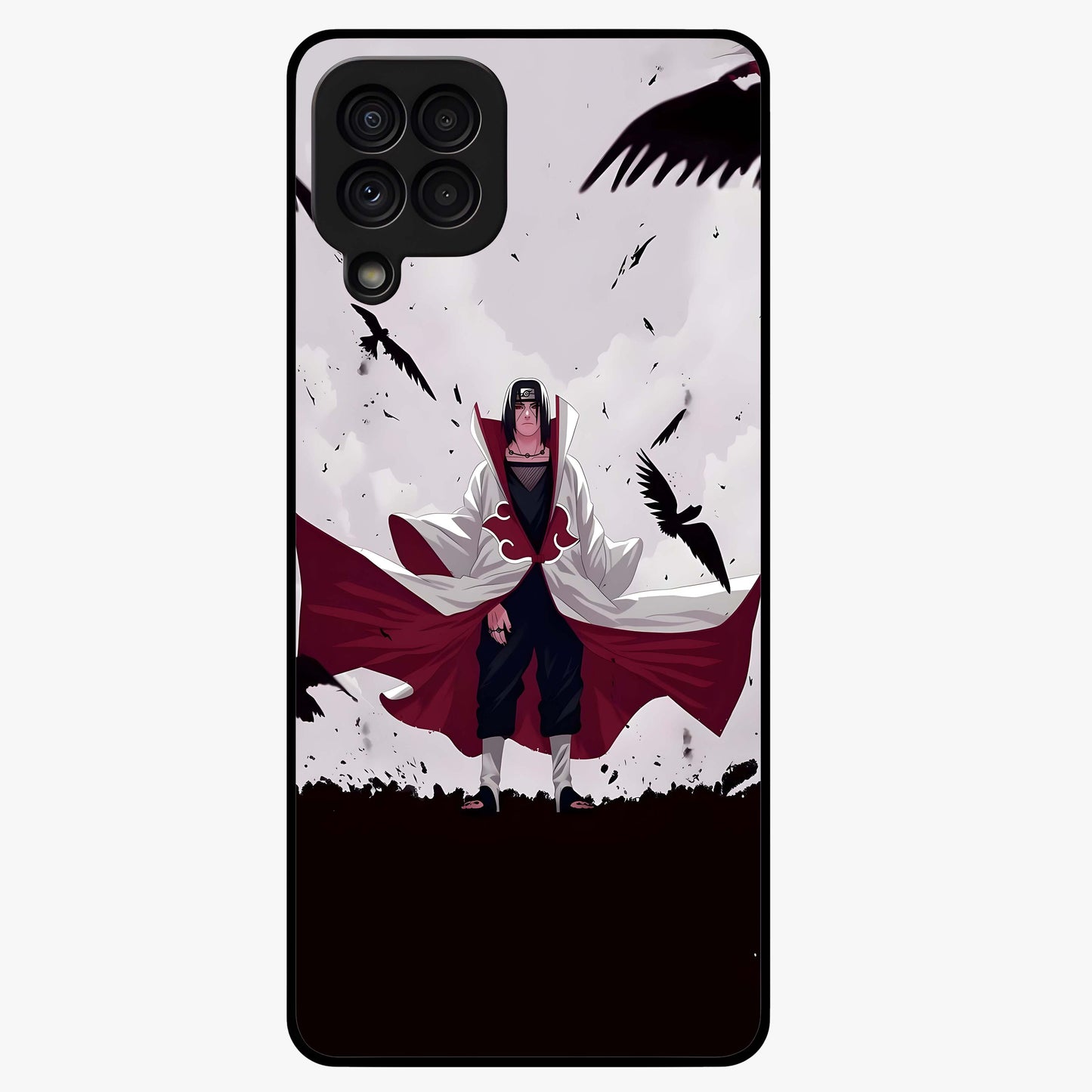 Crimson Crow Ascension Glass Case showing flat back view with mystical crow artwork and glossy glass finish.