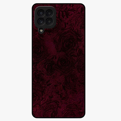 Crimson Fade Flow Glass Case showing flat back view with flowing crimson gradient artwork and glossy glass finish.