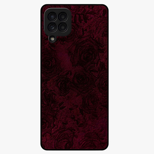 Crimson Fade Flow Glass Case showing flat back view with flowing crimson gradient artwork and glossy glass finish.