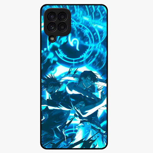 Cursed Energy Clash Glass Case showing flat back view with intense cursed energy artwork and glossy glass finish.