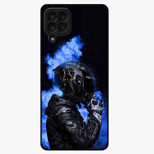 Cyber Sentinel Protocol Glass Case showing flat back view with futuristic cyber themed artwork and glossy glass finish.