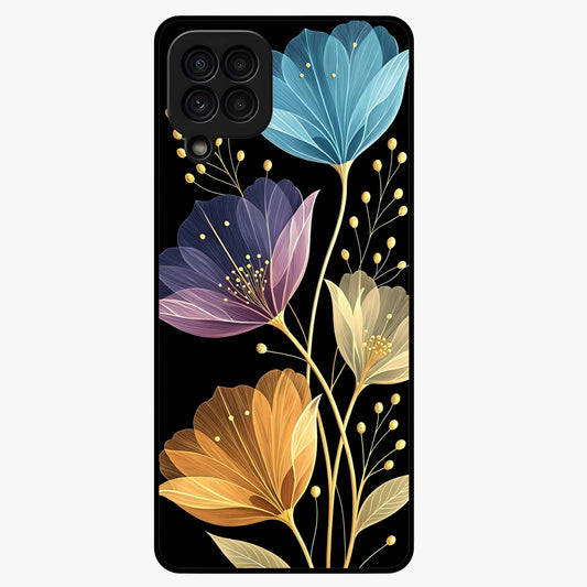 Delicate Multicolor Flowers Glass Case showing flat back view with vibrant floral artwork and glossy glass finish.