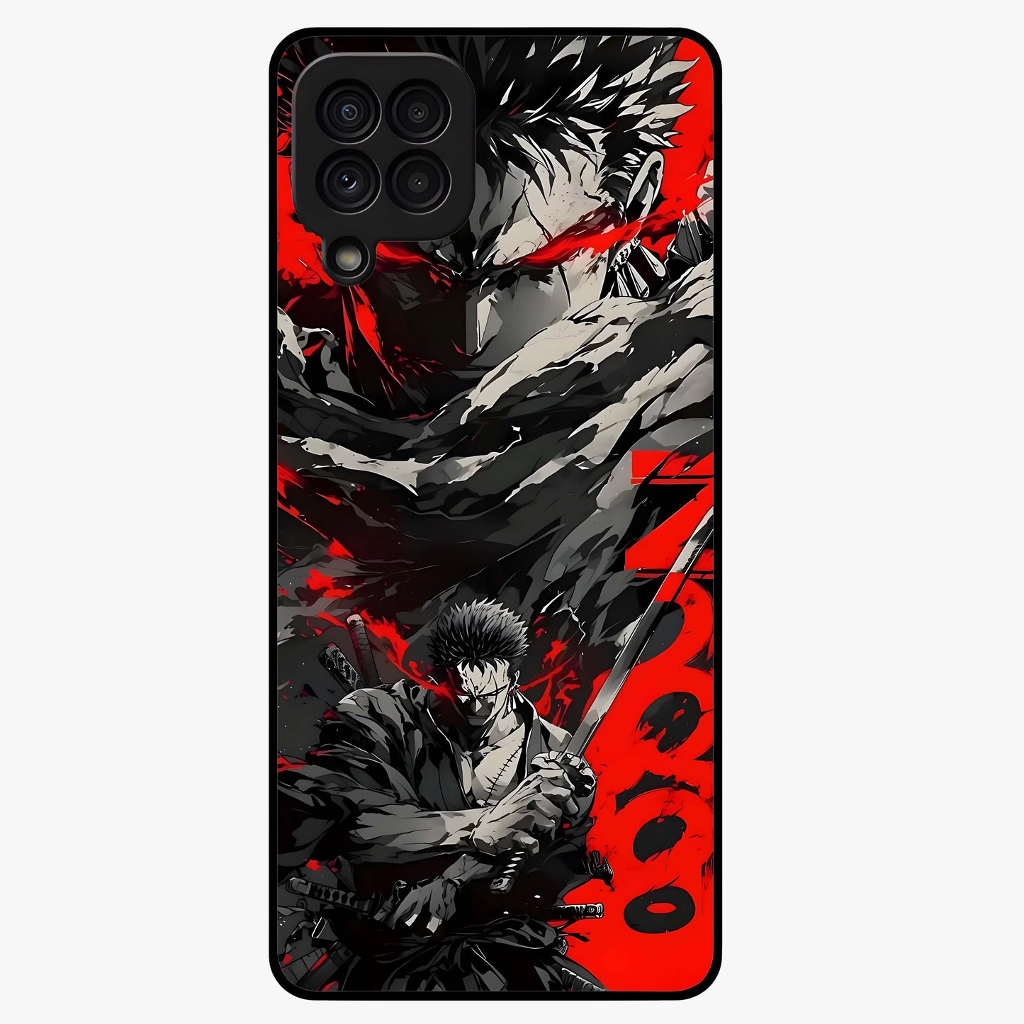 Demon Sword Resolve Glass Case showing flat back view with fierce sword warrior artwork and glossy glass finish.