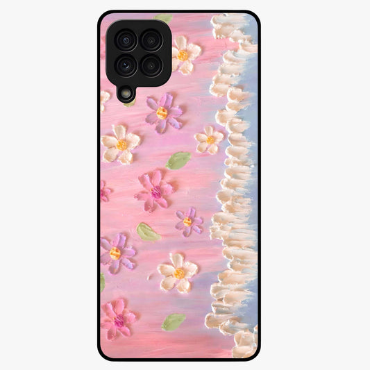 Dreamy Painted Garden Glass Case showing flat back view with artistic painted floral garden artwork and glossy glass finish.