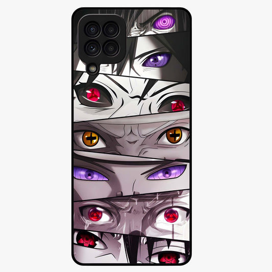 Eyes of Destiny Glass Case showing flat back view with striking eye themed artwork and glossy glass finish.