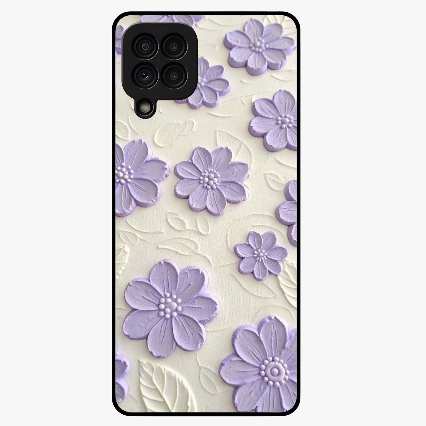 Floral Wall Art With Purple Flowers Glass Case showing flat back view with purple flower artwork and glossy glass finish.