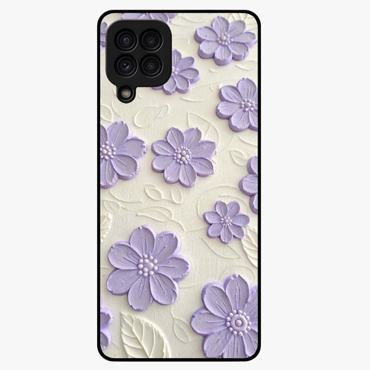 Floral Wall Art With Purple Flowers Glass Case showing flat back view with purple flower artwork and glossy glass finish.